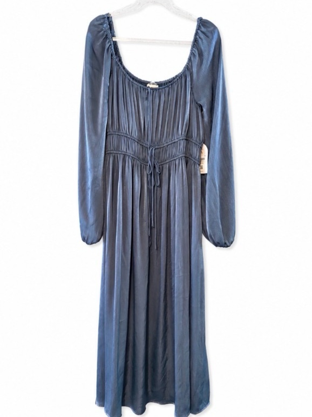 Arula Ocean Blue Satin Ruched Maxi Dress 1X NWT